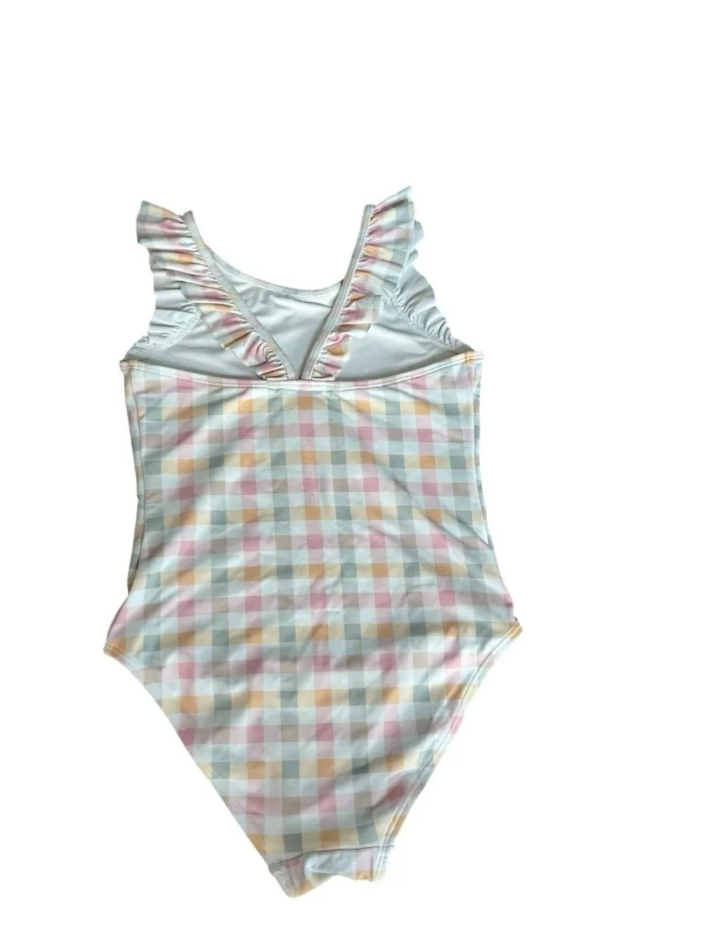 Petit Lem Girls Pastel Gingham Plait Pattern Ruffle One Piece Swimsuit Size 6X